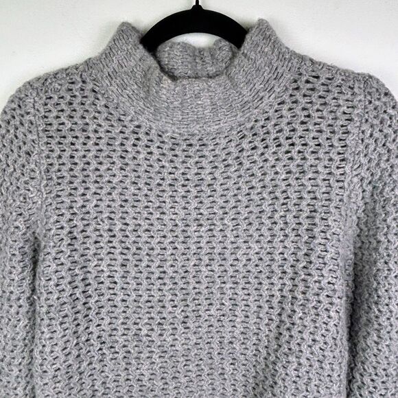 Halogen Nordstrom 100% Cashmere Mock Neck Chunky Open Knit Sweater Taupe Grey S - Picture 2 of 11